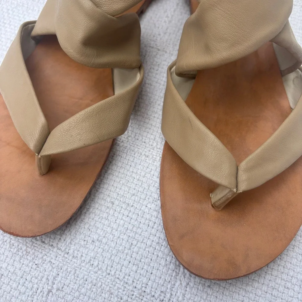 Women's EU 40 SILVIAN HEACH Faux Leather Beige Strappy Thong Gladiator Sandals